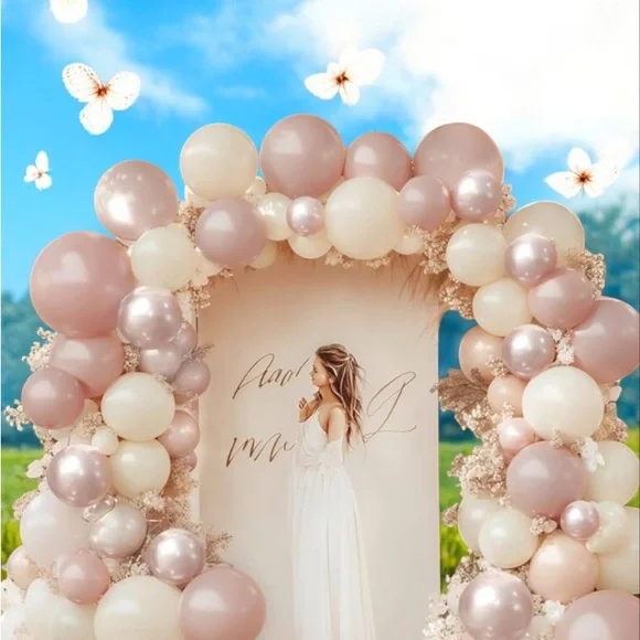 Boho Dusty Pink Balloon Arch Garland Kit 135Pcs Neutral Pink White Sand Ivory - Picture 1 of 3